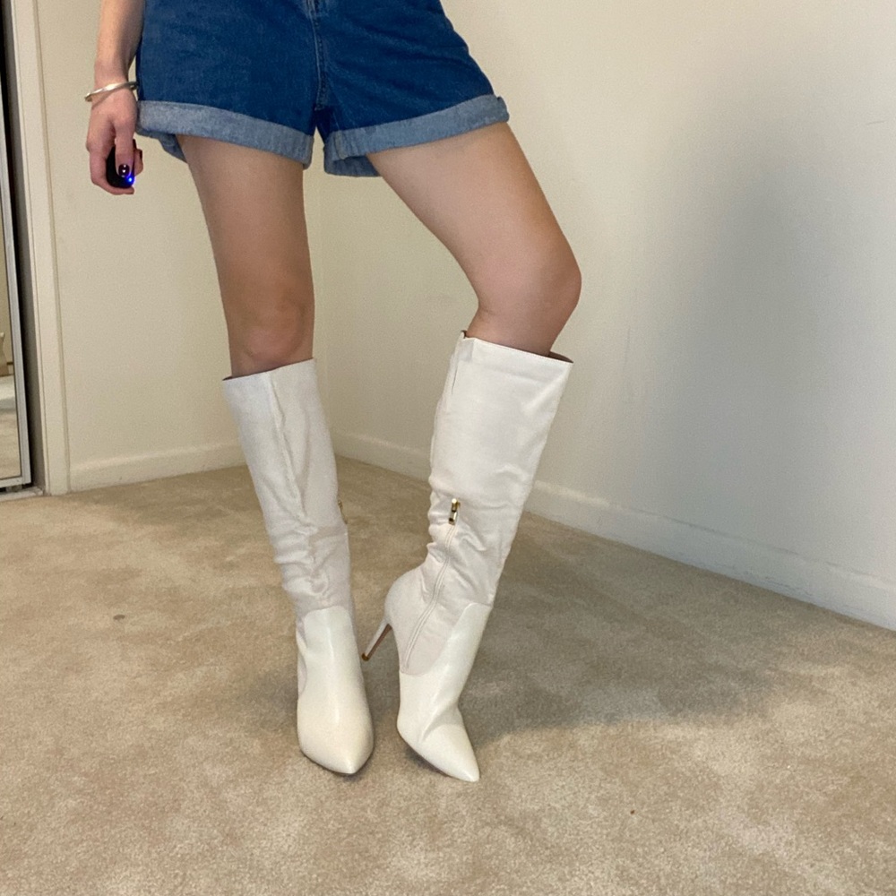 NEW stretchy tall white boots